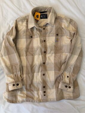 Carhartt Neutral Plaid Shirt Jacket in Beige and Cream